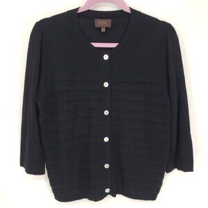 Pure Collection Silk Cashmere Tiered Knit Cardigan Sweater 12 Womens  Black